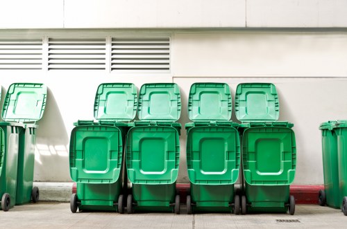 Aerial view of multiple skips arranged for a commercial construction site in Anerley